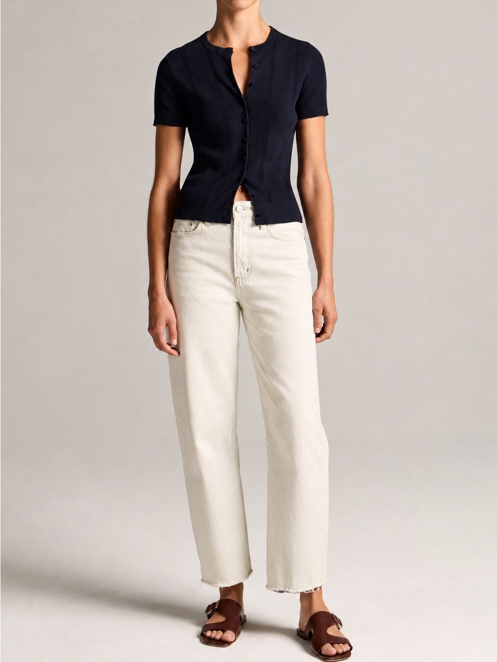 Frank & Eileen Monaghan Ecru Straight Crop Jeans Button Fly USA 30